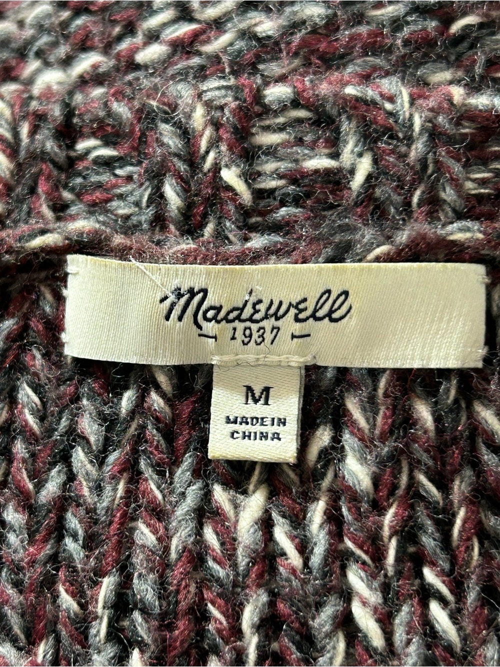 Madewell Cable Knit Sweater Marled Burgundy Gray Womens Medium - Picture 4 of 7